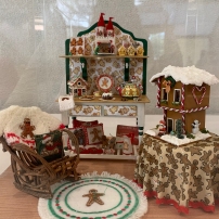 "Gingerbread Visions" by Carol Walls. The sideboard is from a class with Carlene Brown. The gingerbread dollhouse is from the 2012 NAME houseparty in Portland. Carol is a member of the Mini Attics.